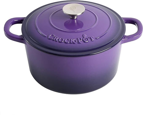 Crock-Pot Artisan 5-Quart Round Enameled Cast Iron Dutch Oven – Lavender Purple, Durable Heavy-Duty Cookware for Slow Cooking, Roasting, Baking with Lid