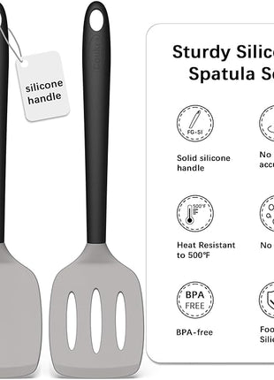 Coukre 2 Pack Silicone Spatula Set, High Heat Resistant, BPA Free Kitchen Spatula, Solid & Slotted Turner for Non-Stick Pans, Sautéing, and Flipping (2, Gray)