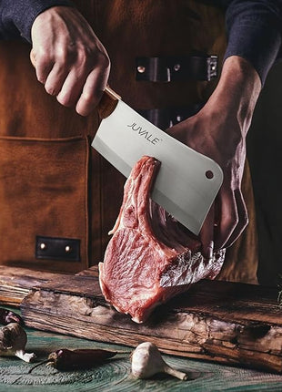 Juvale Meat Cleaver - 8-Inch Stainless Steel Blade, Wood Handle - Heavy-Duty Butcher Knife & Bone Cleaver for Beef Brisket, Meat Cutting & Chopping - Chopping Knife