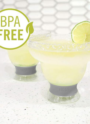 HOST FREEZE Plastic Margarita Glasses, Insulated Cocktail Glasses for Slush Drinks and Frozen Cocktails, Margarita Cups for Cocktail Party, Home Bar Gifts for Women, 12 oz, Set of 4, Grey