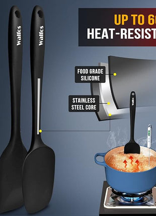 Walfos Silicone Spatula Set of 5 - (600°F) High Heat Resistant Kitchen Scraper Spatulas, One-Pieces Seamless Design, Perfect for Cooking Mixing & Baking - BPA Free and Dishwasher Safe,black
