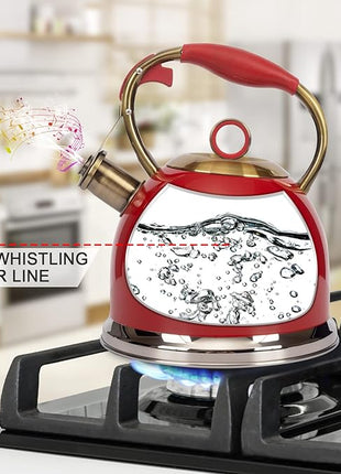 Tea Kettle, Stovetop Whistling Teapot, Stainless Steel, Black, 3.0-Quart