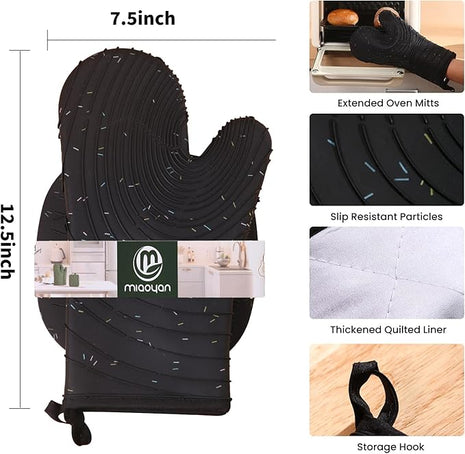 4 Pieces Oven and Pot Holders Mitts of Macaron Color Thickened Non-Slip Silicone Kitchen Gloves, Heat Resistant up to 500F, Essential for Kitchen Baking(makal-HEI)