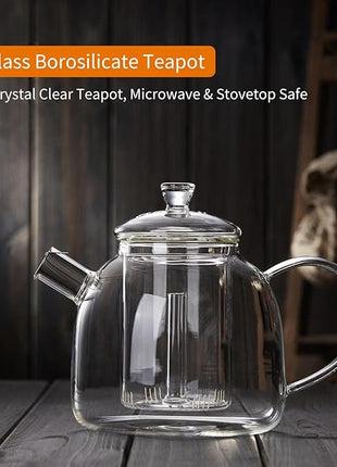 68OZ Glass Teapot, Large Glass Tea Pot With Infuser, Kettle For Stove Top, Tea Cup With Infuser For Loose Leaf Tea Steeper 2000ML, Dishwasher Safe