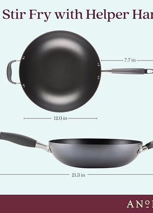 Anolon Advanced Home Hard Anodized Nonstick Pan, Stir Fry w/Helper Handle (12"), Moonstone