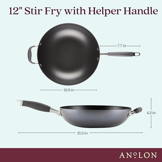 Anolon Advanced Home Hard Anodized Nonstick Pan, Stir Fry w/Helper Handle (12"), Moonstone
