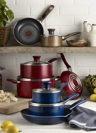 T-fal B037SE64 B037SE Excite ProGlide Nonstick Thermo-Spot Heat Indicator Dishwasher Oven Safe Cookware Set, 14-Piece, Blue