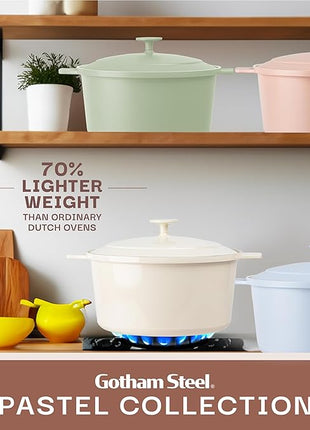 Gotham Steel 5 Qt Lightweight Ceramic Dutch Oven Pot with Lid, Nonstick Sourdough Dutch Oven for Bread Baking, 10 in 1 Stock Pot Ovens for Pasta, Spaghetti, Bread and More, Pots for Cooking