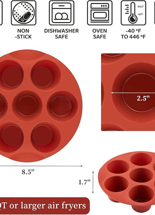 2 Pack Egg Bites Silicone Mold for Air Fryer, 7 Cups Muffin Pan Non-Stick Cupcake Baking Molds for Oven, Air Fryer, Pot