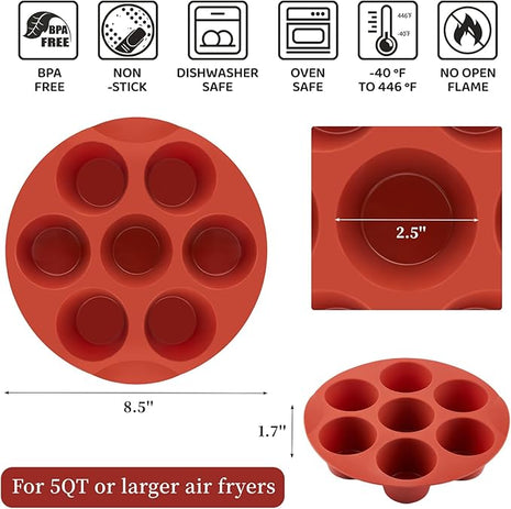 2 Pack Egg Bites Silicone Mold for Air Fryer, 7 Cups Muffin Pan Non-Stick Cupcake Baking Molds for Oven, Air Fryer, Pot