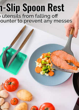 Zulay Kitchen Silicone Utensil Rest with Drip Pad for Multiple Utensils - BPA-Free, Heat-Resistant Spoon Rest & Spoon Holder for Stove Top - Kitchen Utensil Holder for Ladles & Tongs - Carnival Grass