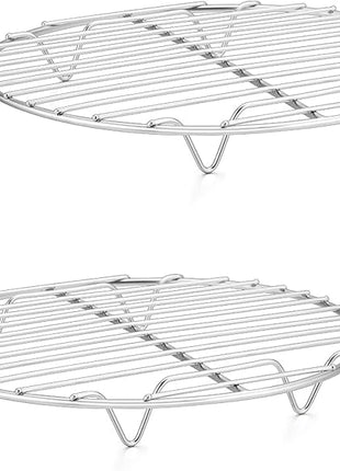 P&P CHEF 9 Inch Cooking Rack Round, Stainless Steel Round Rack for Cooking Cooling Steaming Baking, Fit Air Fryer Pot Pressure Cooker, 2 Pack -Oven & Dishwasher Safe