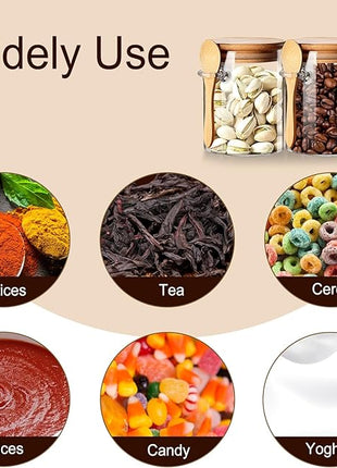 Spice Jars with Label 7oz Glass Storage Containers with Lids and Spoon Small Glass Jars for Overnight Oats Cereal Containers Storage Meal Prep Jars for Sugar Yogurt Chia Pudding Salt Candy 8pcs