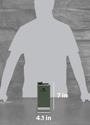 Stanley Adventure Pre-Party and Nesting Shot Glass Set | 8 oz Leakproof Hip Flask | 4 Shot Glasses in Travel Carrying Case | Insulated Stainless Steel Liquor | BPA-Free | Hammertone Green