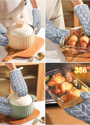 AUAUY Oven Mitts and Pot Holders 6PCS Set, 392°F Heat Resistant Cooking Gloves and Hot Pads Baking Mittens BBQ Gloves, Top Kitchen Gadgets, Non-Slip Kitchen Mittens for Oven Cooking Baking Grilling