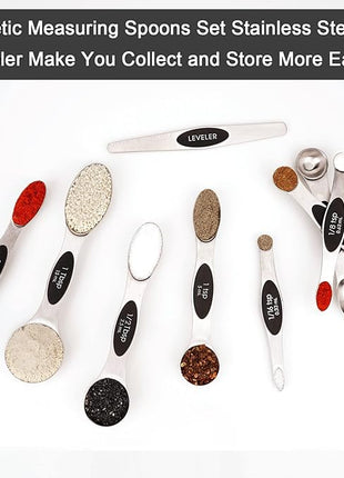 Aovchei 9 PCS Magnetic Measuring Spoons Set, Dual Sided, Stainless Steel Small Tablespoon, Teaspoons, Fits in Spice Jars, for Dry and Liquid, Black