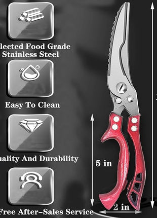 Heavy Duty Kitchen Shears by ANDONG, Kitchen Scissors,Stainless Steel Poultry Shears Heavy Duty Professional, Red