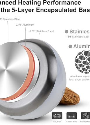 Tea Kettle, Toptier Teapot Whistling Kettle with Wood Pattern Handle Loud Whistle, Food Grade Stainless Steel Tea Pot for Stovetops Induction Diamond Design Water Kettle, 2.7-Quart White