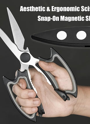 Magnetic Kitchen Scissors All Purpose 2 Pack - Halloween Bat Kitchen Shears - Heavy Duty Stainless Steel Cooking Shears for Cutting Meat, Food, Poultry - Featuring a Magnetic Protective Sheath