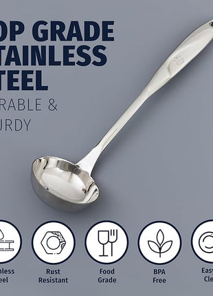 Zulay Kitchen Stainless Steel Soup Ladle - 13” Large Ladle for Soups, Stews & Sauces - Durable, Heat-Resistant, Rust-Proof & Dishwasher Safe Kitchen Utensil with Ergonomic Handle