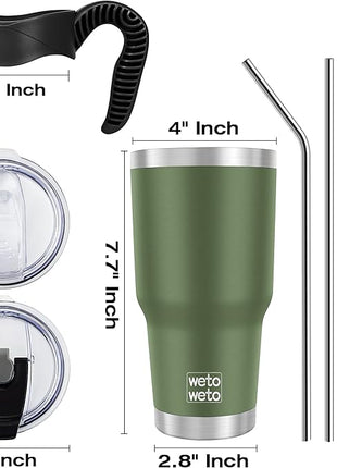 WETOWETO 30oz Stainless Steel Tumbler, Insulated Coffee Tumbler Cup with 2 Lids and 2 Straws, Double Walled Travel Coffee Mug for Hot & Cold Drinks (Army Green, 1 Pack)