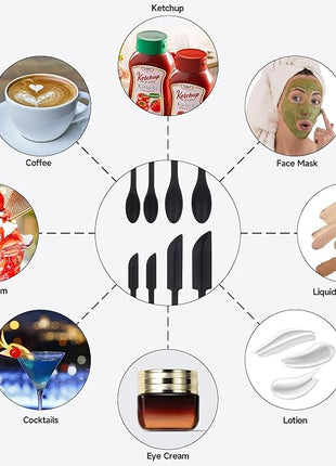 Mini Spatula Silicone Spatula Set - 4pcs Small Makeup Scrapers for Cosmetics, Reusable Beauty Tiny Tools, Thin Jar Scraper, Get the Last of the Makeup Out of the Bottle(Black)