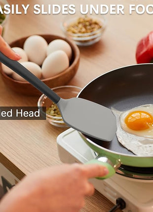 Coukre 3 Pack Silicone Spatula Set, High Heat Resistant, BPA-Free, Fish Spatula, Solid & Slotted Turner for Non-Stick Pans, Flipping Eggs, Pancakes, Fish, Burgers (3, GrayBlack)