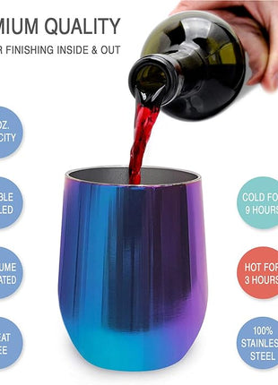 CHILLOUT LIFE 12 oz Stainless Steel Wine Tumbler with Lid - Double Wall Vacuum Insulated Wine Cup Glass Keeping Cold & Hot for Coffee, Champagne, Cocktails, Ice Cream - Dishwasher Safe Color