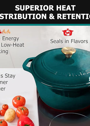 MUELLER HOME 4.5 QT Enameled Cast Iron Dutch Oven, Heavy-Duty Casserole Dish and Braiser Pan with Lid, Oven-Safe up to 500° F & Across All Cooktops, Housewarming Gifts New Home, Emerald