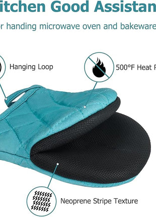 Oven Mitts and Pot Holders Set, Pack of 4, Heat Resistant Silicone Kitchen Mini Oven Mittens for 500 Degrees, Mini Oven Gloves and Hot Pads for Baking Grilling Barbecue Microwave Machine Washable