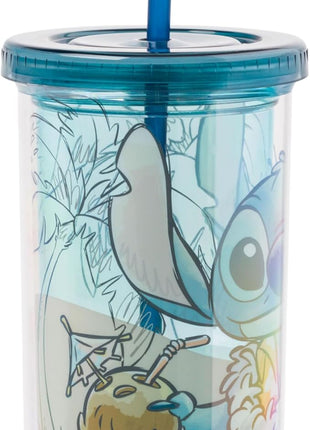 Silver Buffalo Disney Lilo and Stitch Island Stitch Plastic Tall Cold Cup with Lid and Straw, 20 Ounces