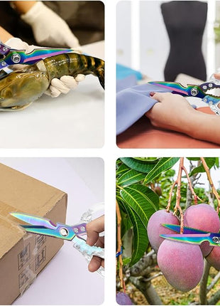 CGBE Kitchen Scissors, Multi-Purpose Kitchen Shears, Heavy Duty Dishwasher Safe Food Scissors for Chicken, Poultry, Fish, Meat & Herbs with Non-Slip Grips (Transparent Colorful)