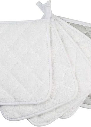 100% Cotton Kitchen Everyday Basic Terry Pot Holder Heat Resistant Coaster Potholder for Cooking and Baking Set of 5 White