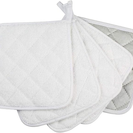 100% Cotton Kitchen Everyday Basic Terry Pot Holder Heat Resistant Coaster Potholder for Cooking and Baking Set of 5 White