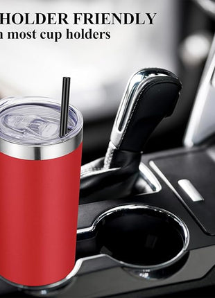 VEGOND 20 oz Stainless Steel Skinny Tumbler with Lids and Straws, 20oz Vacuum Insulated Slim Tumbler Cup, Double Wall Travel Tumblers Bulk for Cold Hot Drinks, Red 6 Pack