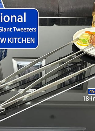 JETKONG 2 Pcs 18 Inch (45cm) Stainless Steel Grill Tongs Heavy Duty Giant Tweezer Tongs, Extra Large Tweezers Tools for Cooking, Grilling, BBQ and Turning Food (Silver)