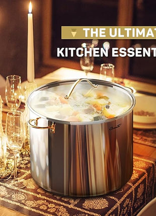 Stock Pot 20 Quart, 3 Ply Stainless Steel Stock Pot with Lid, 20 Quart Soup Pot with Copper Handle, Healthy Stockpots, Induction, Oven, Gas and Dishwasher Safe