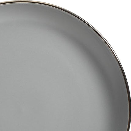 Gibson Home Rockaway 16-Piece Round Stoneware Dinnerware Set, Service for 4 – Grey with Gold Rim Plates and Bowls, Microwave & Dishwasher Safe