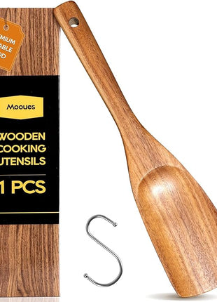 Multifunction Wooden Spatula Spoon, Great for Both Cooking and Serving, Mixing, Scoop, and Scrape, Nonstick Cookwares, BPA-Free, Heat Resistant Wood Spatula for Kitchen Use