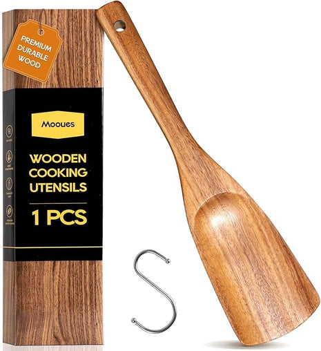 Multifunction Wooden Spatula Spoon, Great for Both Cooking and Serving, Mixing, Scoop, and Scrape, Nonstick Cookwares, BPA-Free, Heat Resistant Wood Spatula for Kitchen Use