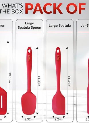 MASUS Silicone Spatula Set 4 Pc Rubber Spatulas With a Turner For Nonstick Pans – Rubber Spatula Set Heat Resistant 600°F For Baking- Cooking plastic spatula, BPA-Free, Dishwasher Safe