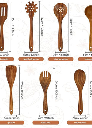comfoyar Teak Wooden Spoons for Cooking, 7 Pieces Kitchen Cooking Utenails Set with Spatula and Ladle, Heat Resistant Kitchen Cookware for Nonstick Pan