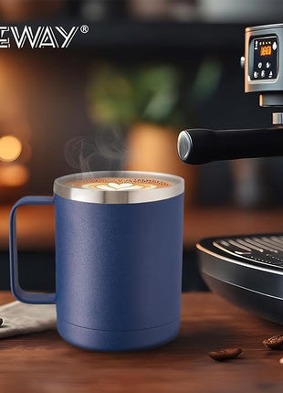 MEWAY 12oz Coffee Mug With Handle 2 Pack Bulk,Stainless Steel Insulated Travel Tumblers With Sliding Lid,Double Wall Vacuum Camping Cup for Hot & Cold Drinks (Navy Blue, 2)