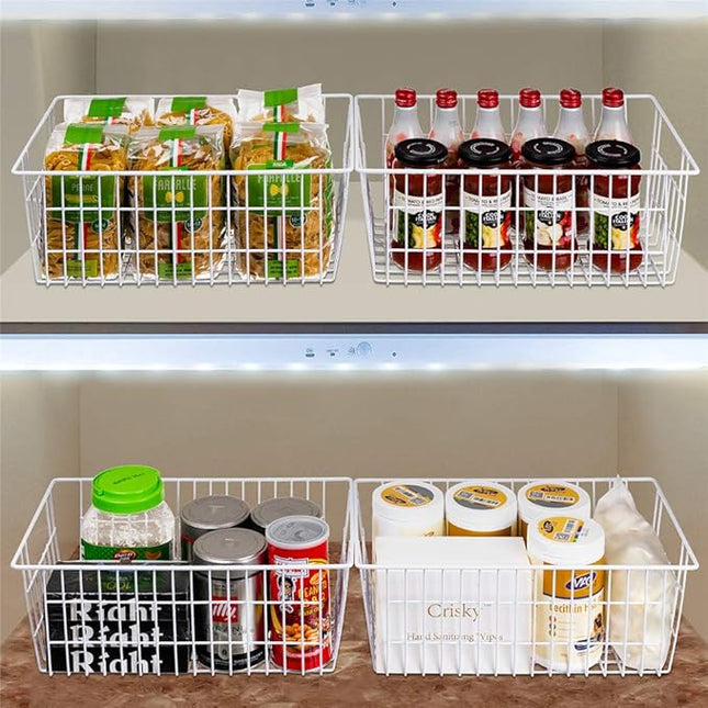 SANNO 14" Freezer Baskets Wire Storage Baskets for Organizing Pantry Organization Bins Cabinets - Metal Basket Kitchen, Laundry, Garage, Fridge, Bathroom Countertop Organizer