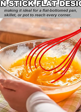 Anaeat Silicone Kitchen Whisk Set of 4, Perfect for Non-Stick Cookware, Milk and Egg Beater Blender for Whisking, Cooking, Baking, Beating - 11'' Flat Whisk and 8.5''+10.5''+12'' Balloon Whisks (Red)
