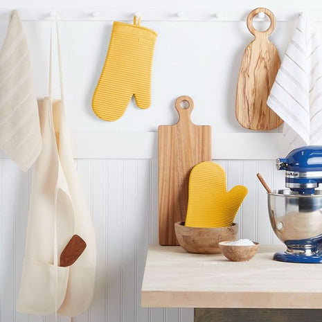 KITCHENAID Ribbed Soft Silicone Oven Mitt 2-Pack Set, 7.5"x13", Orange Sorbet