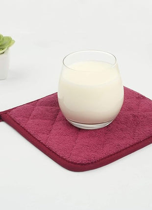 100% Cotton Kitchen Everyday Basic Terry Pot Holder Heat Resistant Coaster Potholder for Cooking and Baking Set of 5 Wine