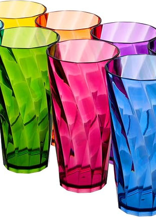 US Acrylic Optix Plastic Reusable Drinking Glasses (Set of 8) 26oz Iced-Tea Cups in Jewel Tone Colors | BPA-Free Tumblers, Made in USA | Top-Rack Dishwasher Safe