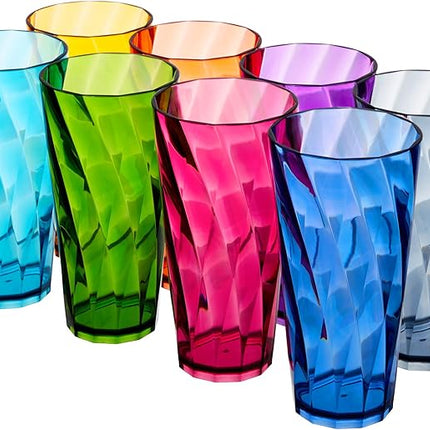US Acrylic Optix Plastic Reusable Drinking Glasses (Set of 8) 26oz Iced-Tea Cups in Jewel Tone Colors | BPA-Free Tumblers, Made in USA | Top-Rack Dishwasher Safe