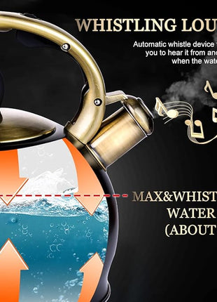 SUSTEAS Stove Top Whistling Tea Kettle - Food Grade Stainless Steel Teakettle Teapot with Cool Touch Ergonomic Handle, With 1 Silicone Pinch Mitt Included, 2.64 Quart(BLACK)